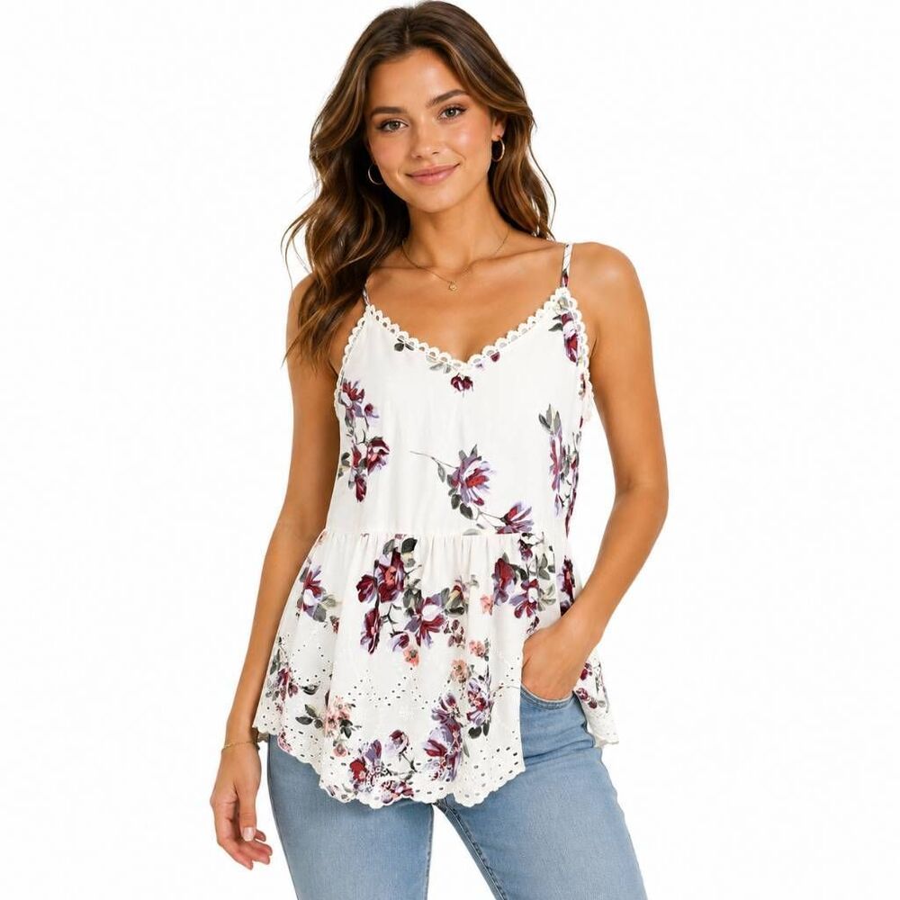 Maurices XS Floral Eyelet Lace Peplum Cami Tank Top